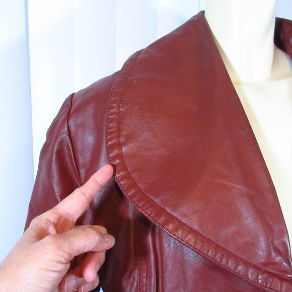 Vintage Genuine Leather Jacket Trench Coat S/Small Made in Korea Dark Red Maroon - Picture 13 of 16